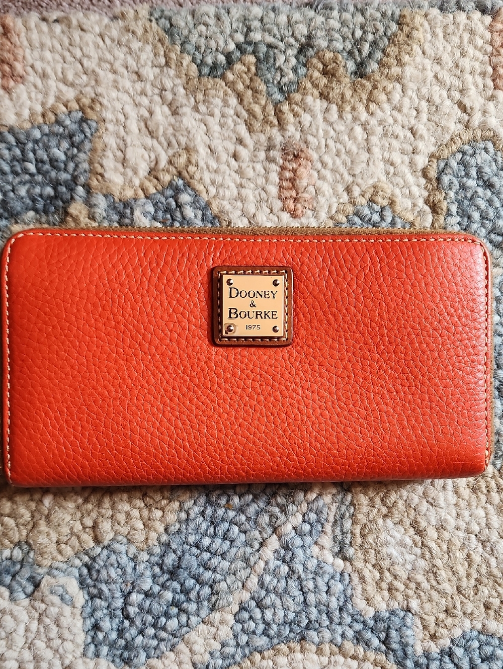 Dooney & Bourke Bright Orange Pebble Leather Zip-Around Wallet